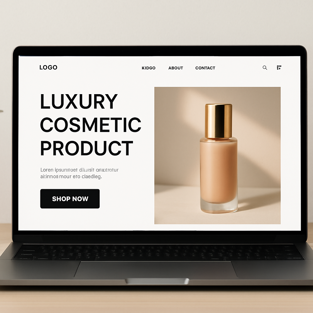 Exemplo de uma landing page para e-commerce sendo criada em um laptop